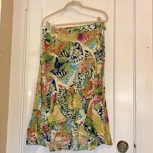 Nicole Miller New York Tropical Leaf Print Wrap Vacation Summer Beach Skirt Sz L